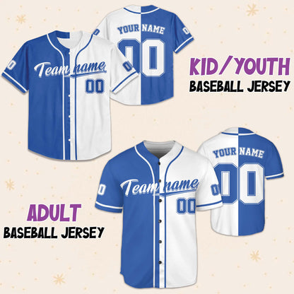 Custom White Blue Collection Baseball Jersey, Personalized Name Number Sports Team Uniform Jerseys Gifts for Men Women Kids Toddler Fan