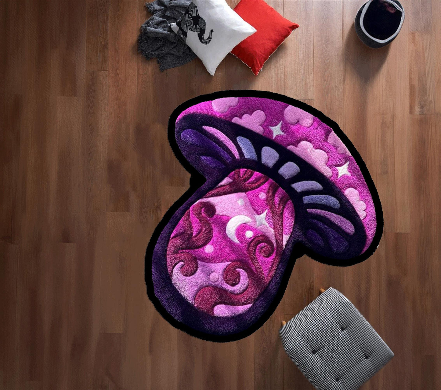 blue and black mushroom,rainbow mushroom rug,pınk mushroom rug,Yellow Navy Blue Mushroom,mushroom colorful,red mushroom rug,blue mushroom