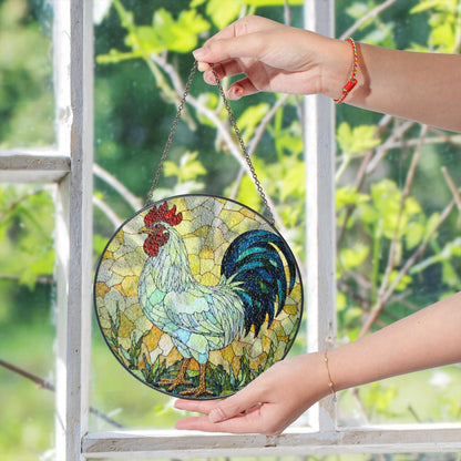 Stained Glass Rooster Suncatcher Handcrafted Colorful Window Art Gift for Bird Lovers