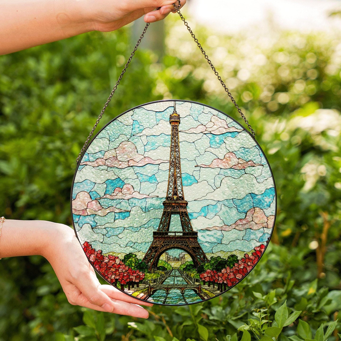 Stained Glass Eiffel Tower Suncatcher Paris Skyline Window Hanging Gift