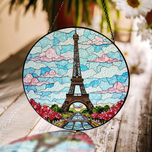 Stained Glass Eiffel Tower Suncatcher Paris Skyline Window Hanging Gift