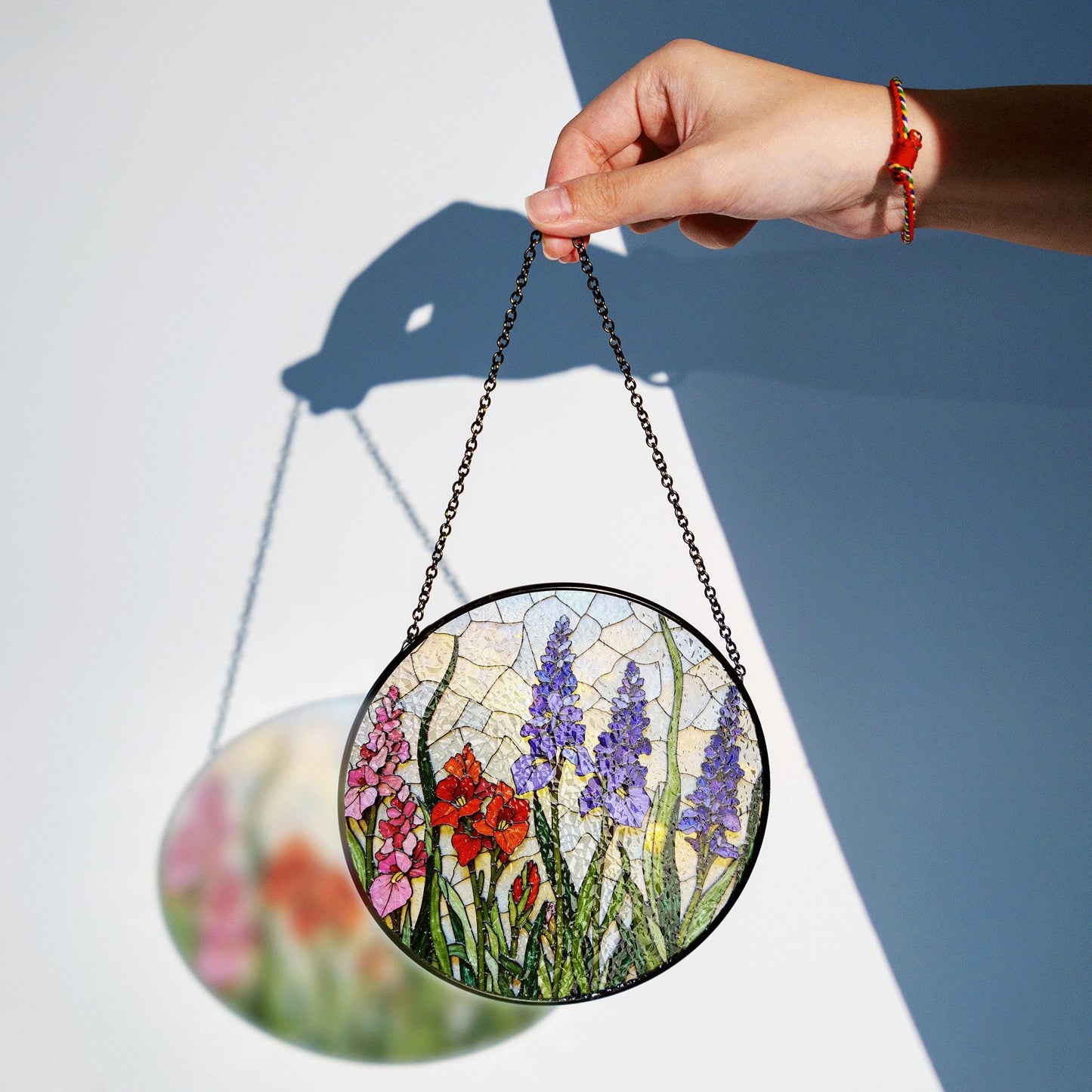 Stained Glass Suncatcher with Colorful Flowers for Garden Lovers Gift