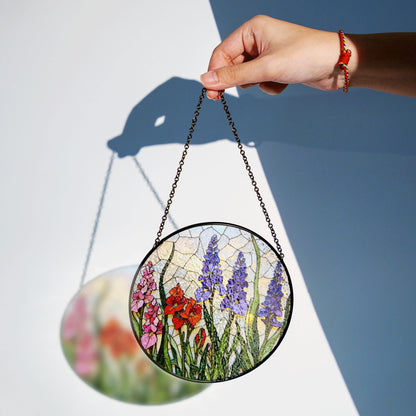 Stained Glass Suncatcher with Colorful Flowers for Garden Lovers Gift