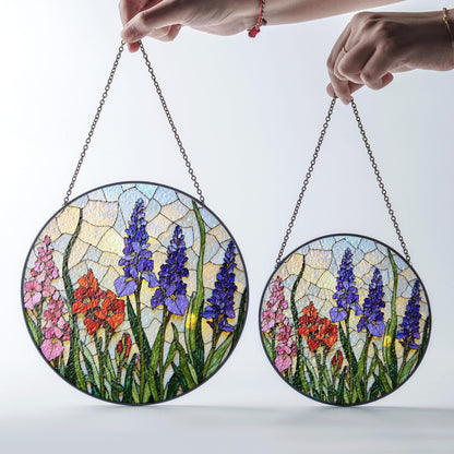 Stained Glass Suncatcher with Colorful Flowers for Garden Lovers Gift