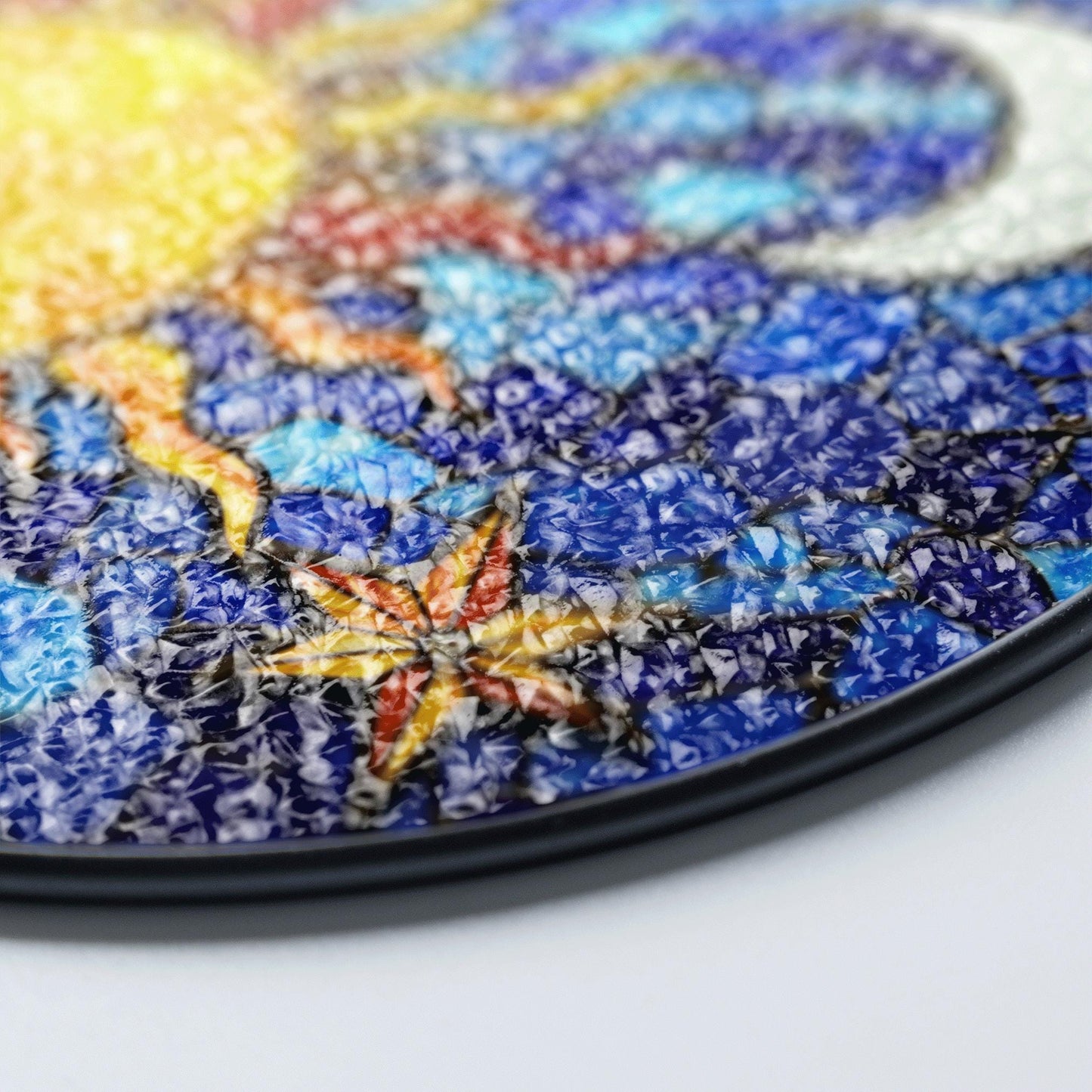 Sun and Moon Stained Glass Suncatcher in Blue and Yellow for Home Decor Gift