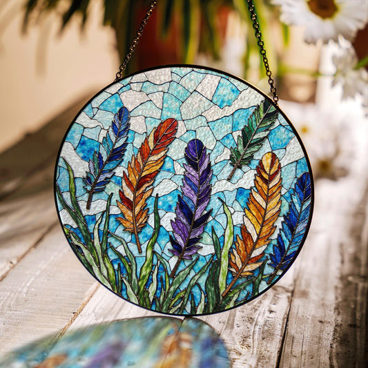 Feather Stained Glass Suncatcher Vibrant Colorful Feathers Boho Home Decor Gift for Nature Lovers