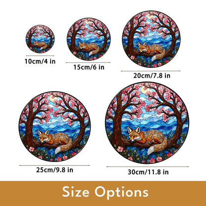 Sleeping fox under cherry trees stained glass suncatcher woodland decor gift for nature lover