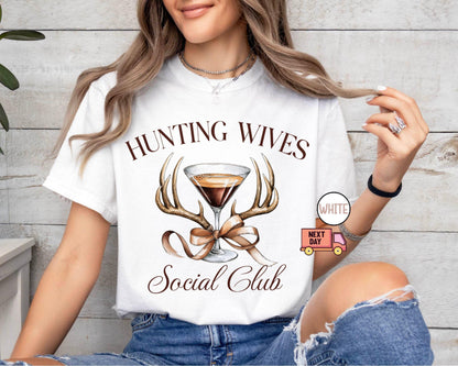 Comfort Colors® Hunting Wives Coquette Shirt, Hunting Wives Social Club Coquette Bow Shirt, Hunting Antlers T-Shirt, Gift for Her, Women Tee