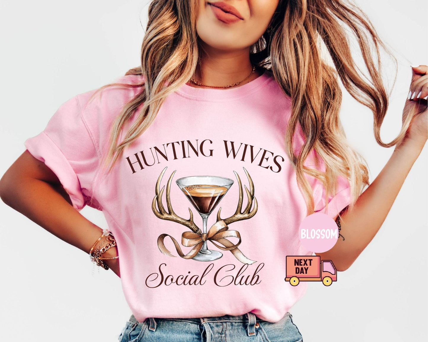 Comfort Colors® Hunting Wives Coquette Shirt, Hunting Wives Social Club Coquette Bow Shirt, Hunting Antlers T-Shirt, Gift for Her, Women Tee