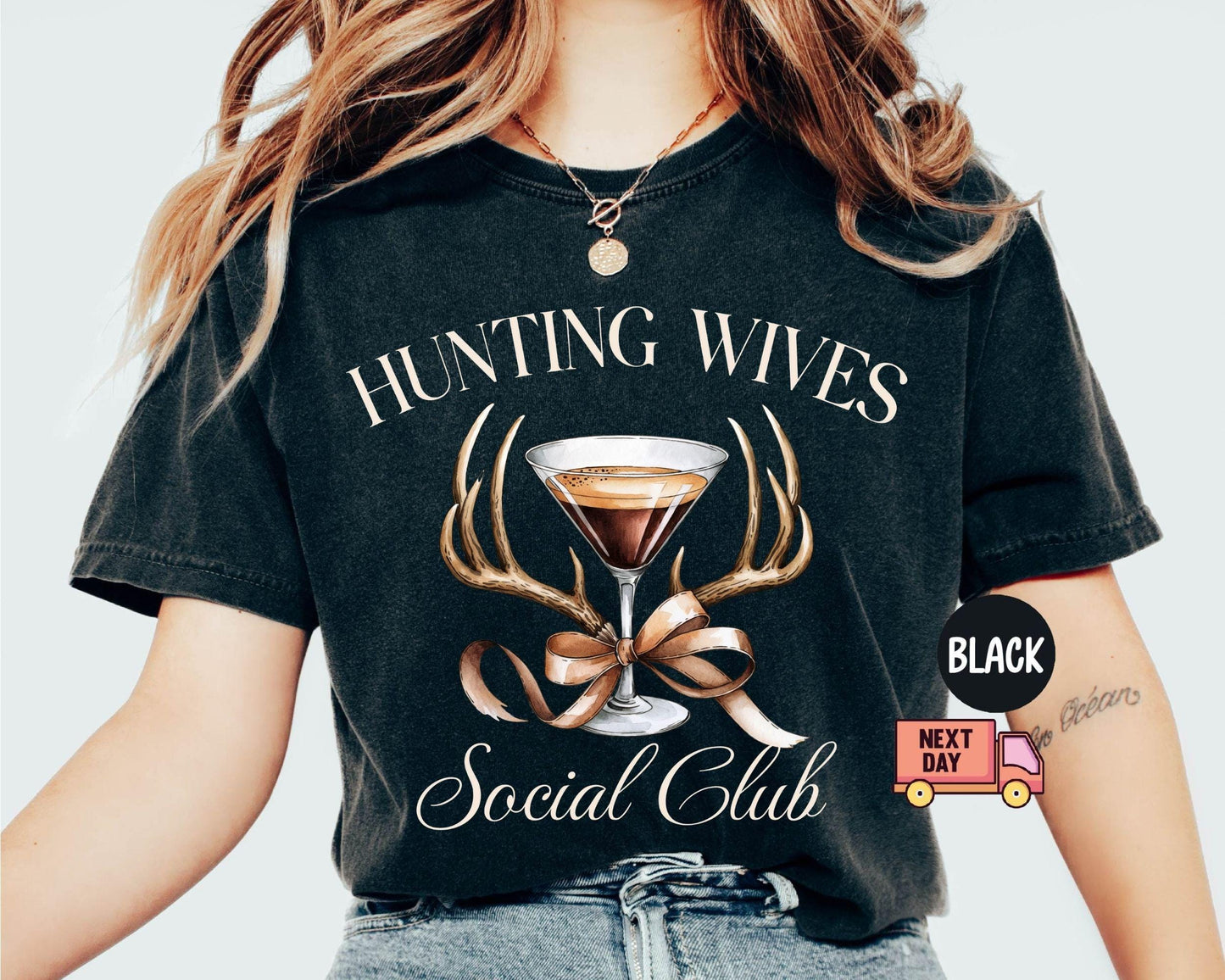 Comfort Colors® Hunting Wives Coquette Shirt, Hunting Wives Social Club Coquette Bow Shirt, Hunting Antlers T-Shirt, Gift for Her, Women Tee