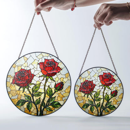 Red Rose Stained Glass Suncatcher – Handmade Floral Window Decor – Gift for Garden Lovers, Moms, or Romantic Occasions
