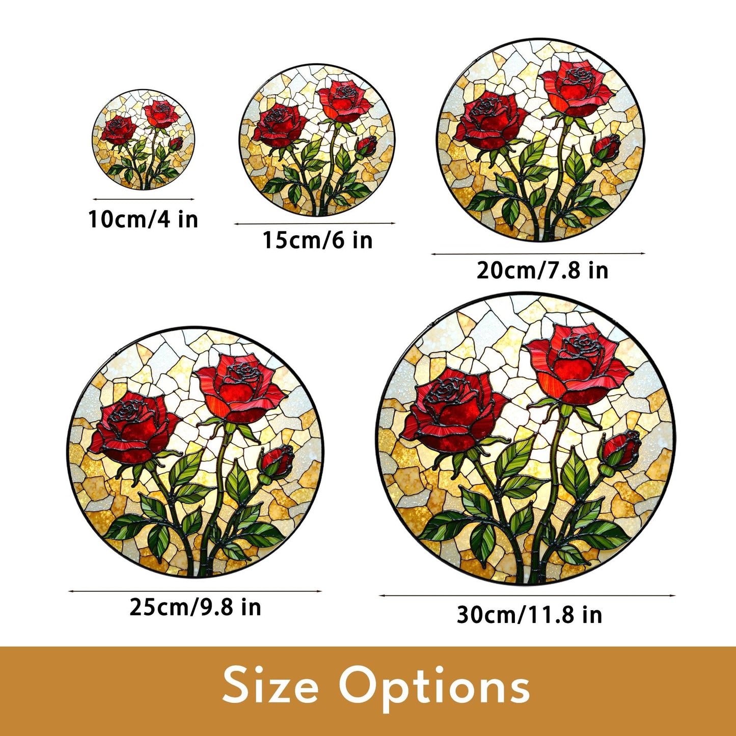 Red Rose Stained Glass Suncatcher – Handmade Floral Window Decor – Gift for Garden Lovers, Moms, or Romantic Occasions