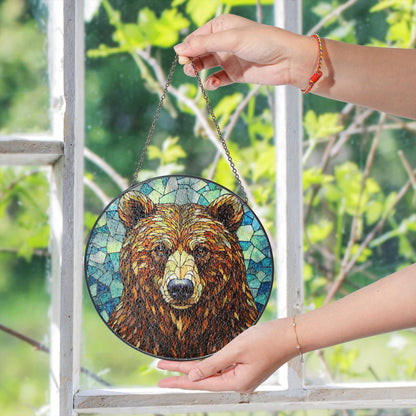 Stained Glass Bear Suncatcher – Nature Window Art for Cabin Decor or Wildlife Lovers Gift