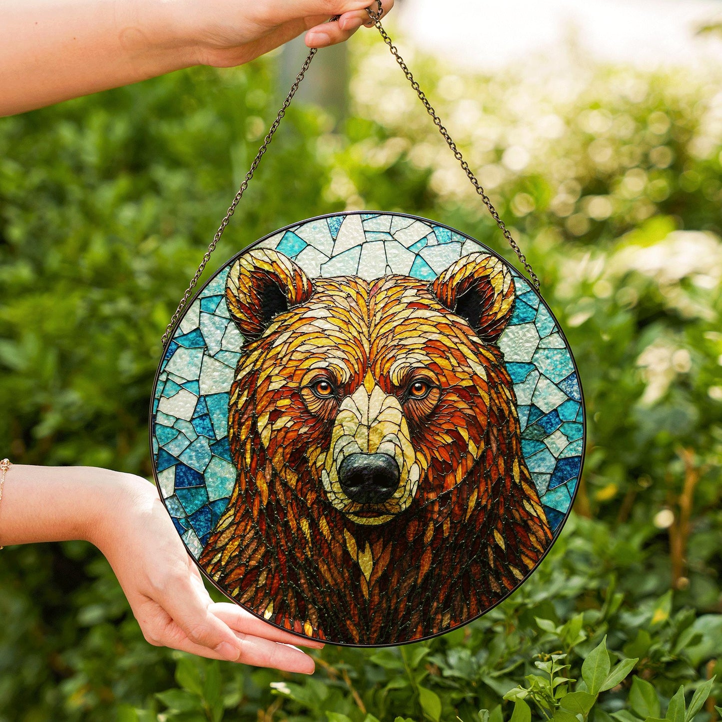 Stained Glass Bear Suncatcher – Nature Window Art for Cabin Decor or Wildlife Lovers Gift