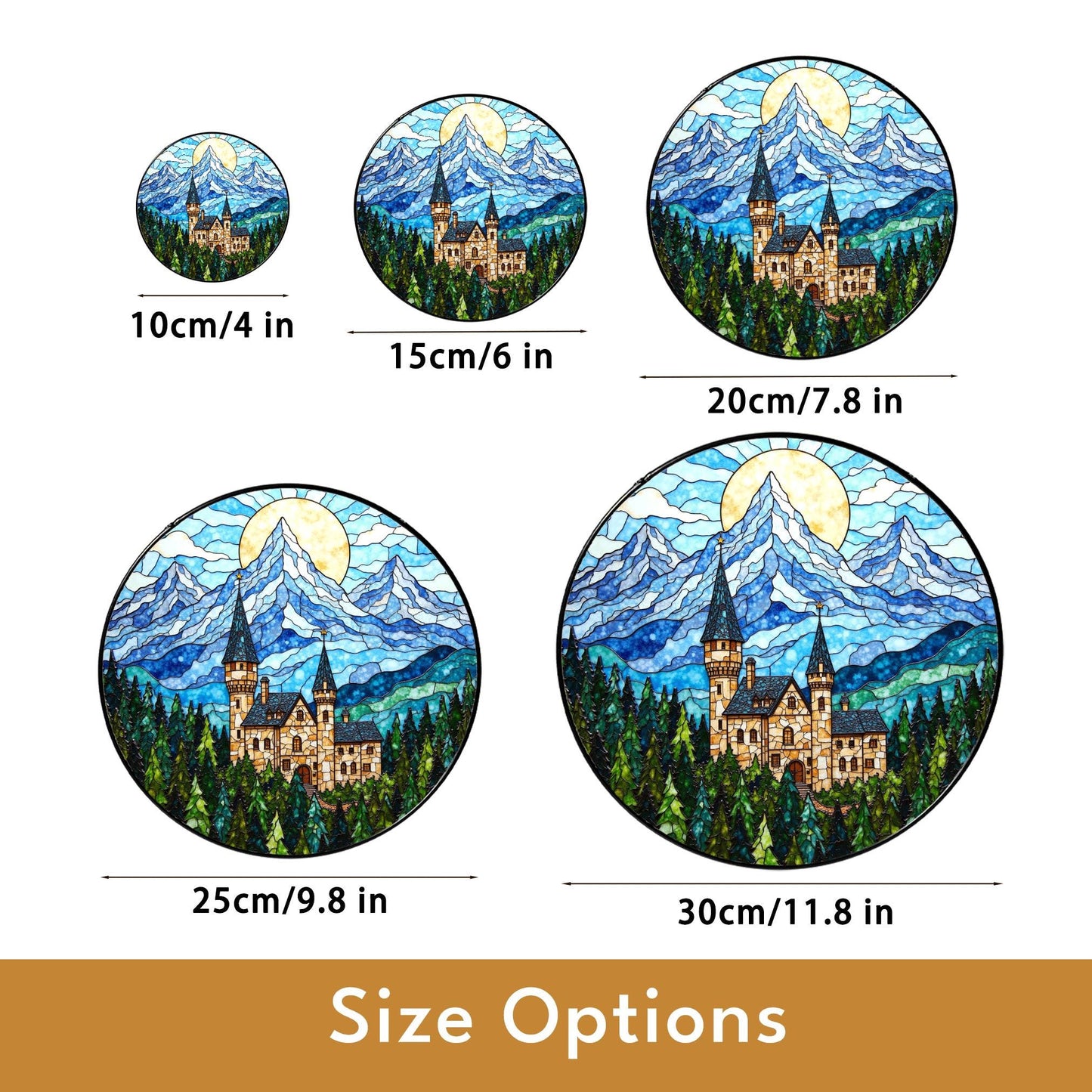 Enchanted Castle Mountain Suncatcher – Fairytale Stained Glass Window Decor – Magical Gift for Fantasy Lovers