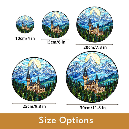 Enchanted Castle Mountain Suncatcher – Fairytale Stained Glass Window Decor – Magical Gift for Fantasy Lovers