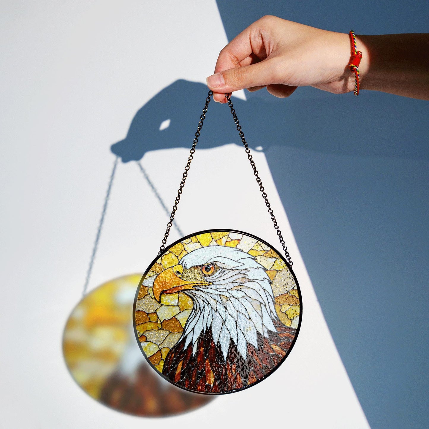 Bald Eagle Stained Glass Suncatcher – Patriotic Window Decor – Gift for Veterans, Dad, or Nature Lovers