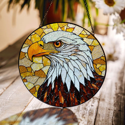 Bald Eagle Stained Glass Suncatcher – Patriotic Window Decor – Gift for Veterans, Dad, or Nature Lovers