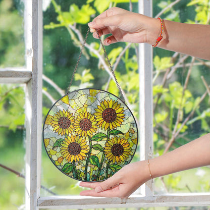 Stained Glass Sunflower Suncatcher – Cheerful Yellow Floral Window Decor – Nature Gift for Garden Lovers