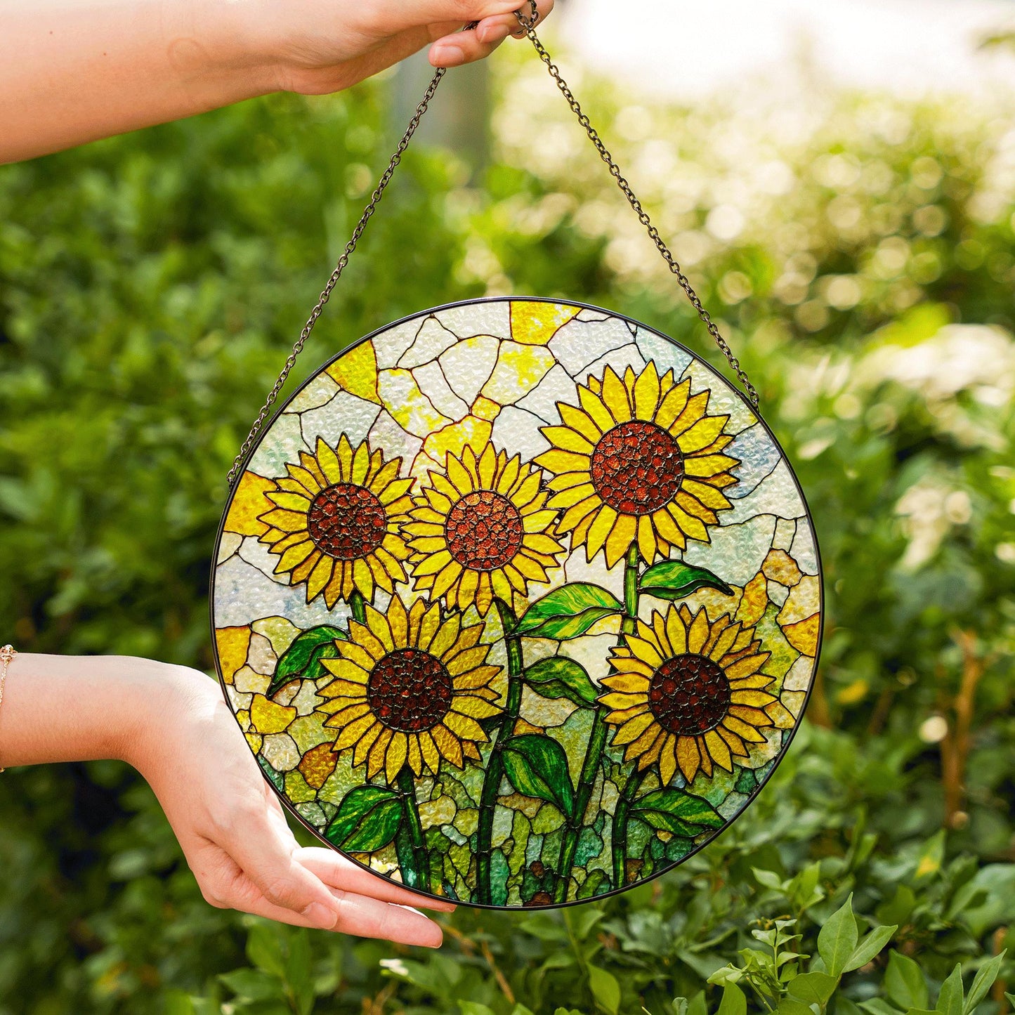 Stained Glass Sunflower Suncatcher – Cheerful Yellow Floral Window Decor – Nature Gift for Garden Lovers