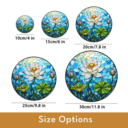 Hand-Painted Lotus Flower Suncatcher – Stained Glass Window Decor – Tranquil Gift for Nature Lovers