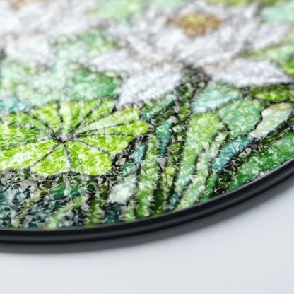 Stained Glass Lotus Suncatcher – White Water Lilies with Green Leaves – Nature Gift for Garden Lovers