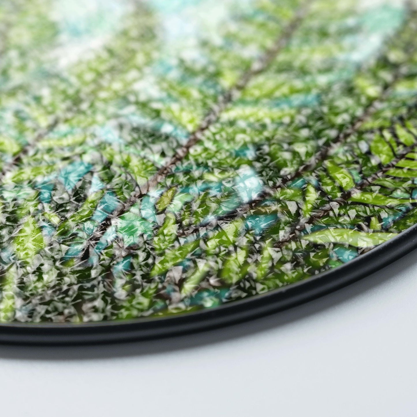 Green Fern Leaves Stained Glass Round Suncatcher Nature Window Decor Gift for Nature Lovers