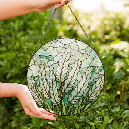 Leaf-Themed Stained Glass Suncatcher with Natural Green Tones for Home Decor and Gift Giving