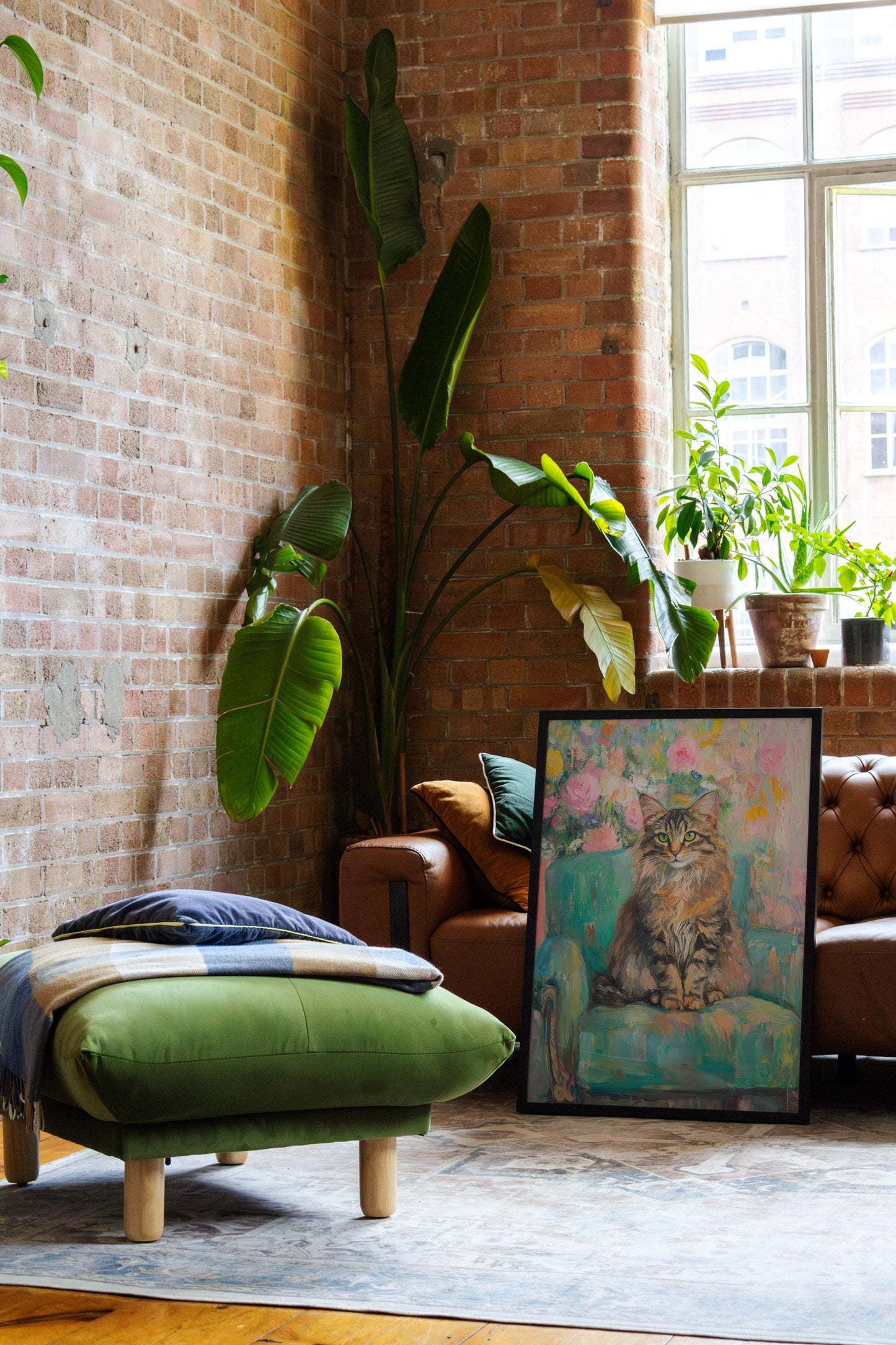 Siberian Cat Floral Art Print: Whimsical Retro Wall Decor