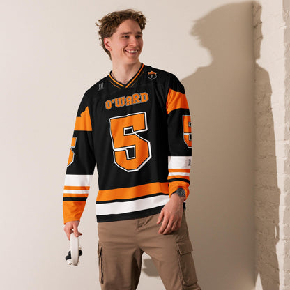 Motorsport-Inspired Unisex Oversized Hockey Jersey – Black and Orange Racing Jersey with Bold Number 5 Design