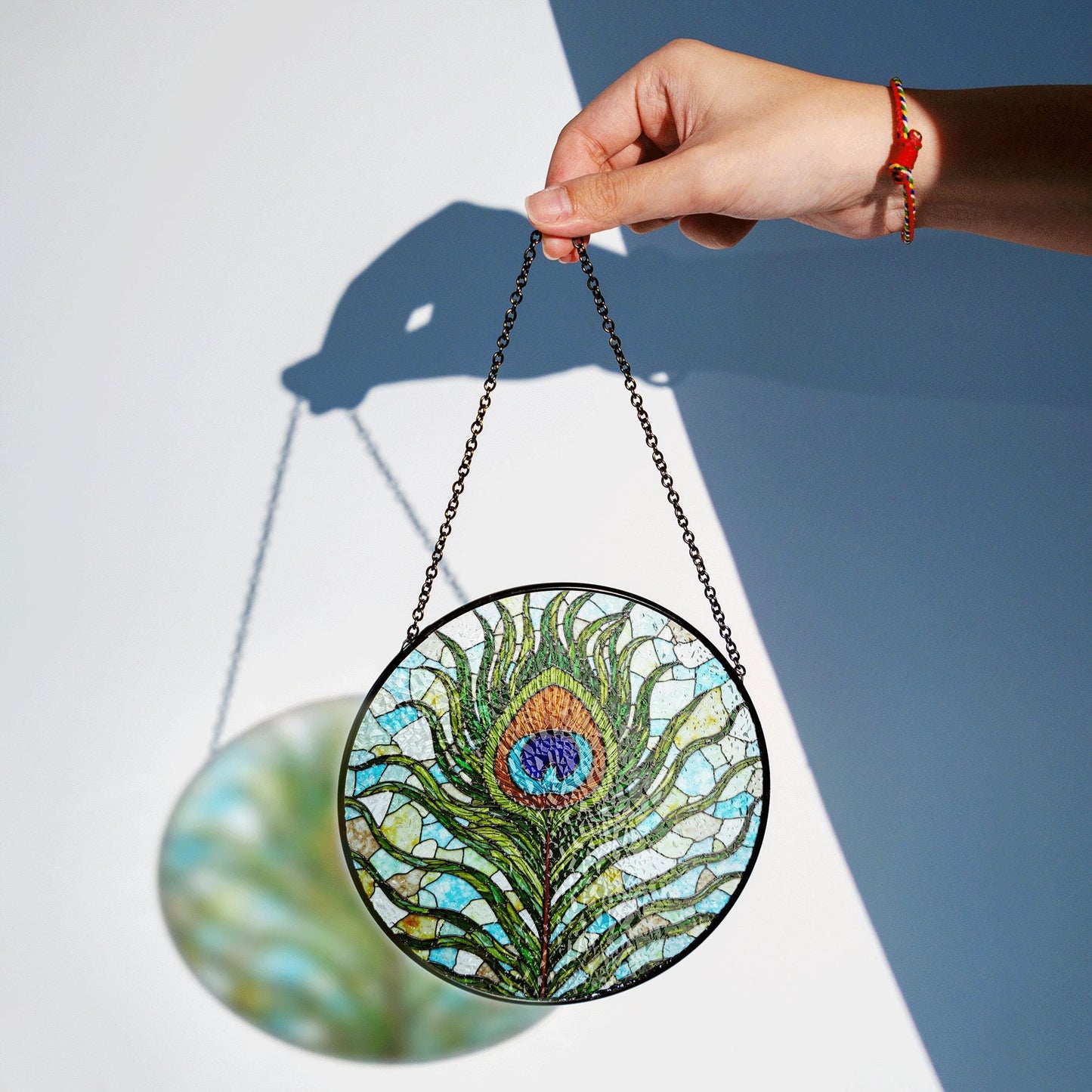 Vibrant Peacock Feather Art Glass Suncatcher Window Hanging for Mom Wife or Nature Lover