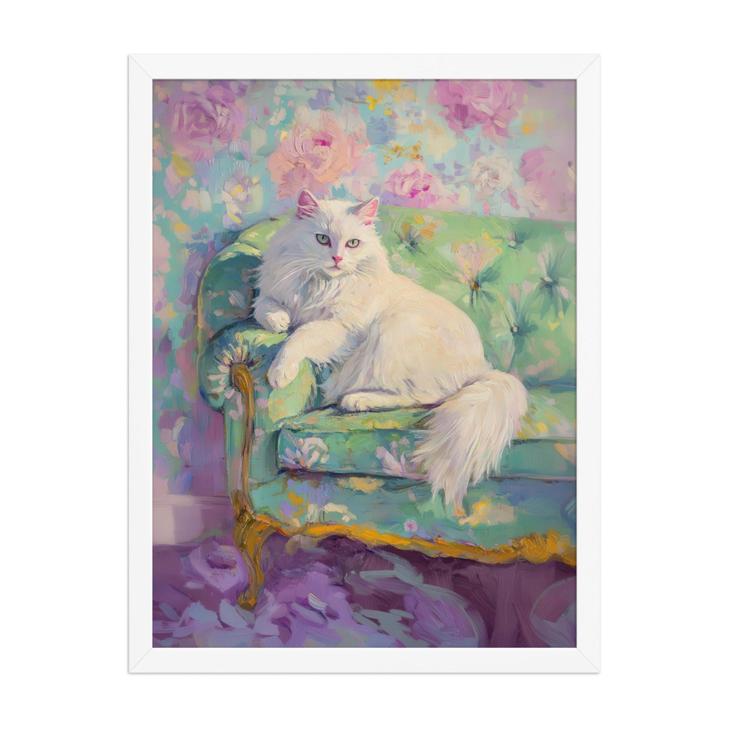 Persian Cat Art Print: Quirky Floral Wallpaper, Retro Decor