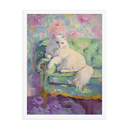 Persian Cat Art Print: Quirky Floral Wallpaper, Retro Decor
