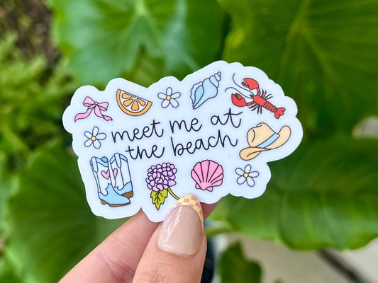 Meet Me At The Beach Waterproof Sticker, Mental Health Stickers, Handdrawn Art, Bestfriend Gifts, Positivity, Summer
