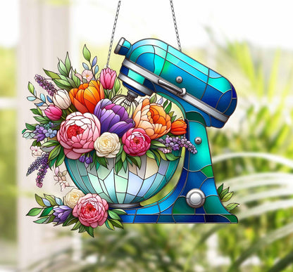 Floral Dough Mixer ACRYLIC Window Hanging, Baking Lover Decor, Floral Baker Gift, Baker Mom Gift, Mother's Day Decor, Gift For Mom, Nana