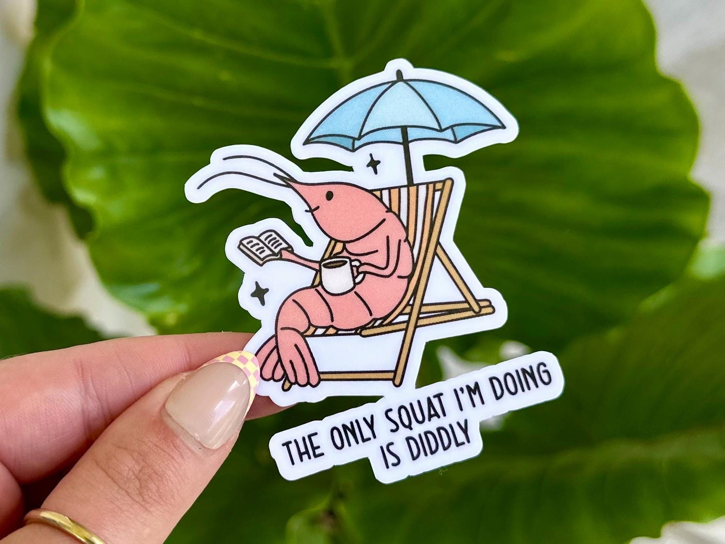 The Only Squat I’m Doing is Diddly Waterproof Sticker, Mental Health Stickers, Handdrawn Art, Bestfriend Gifts, Positivity