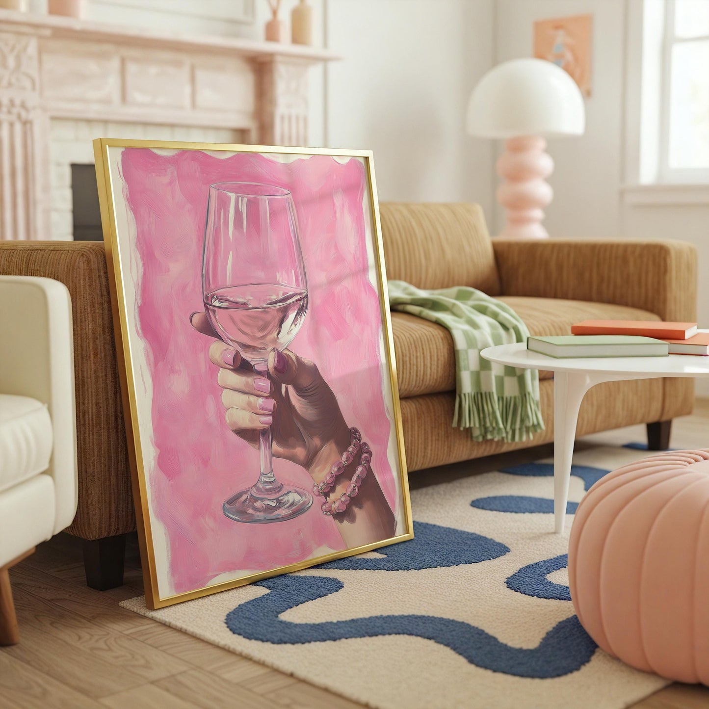 Pink Wine Art Print: Glam Rosé, Chic Bar Decor