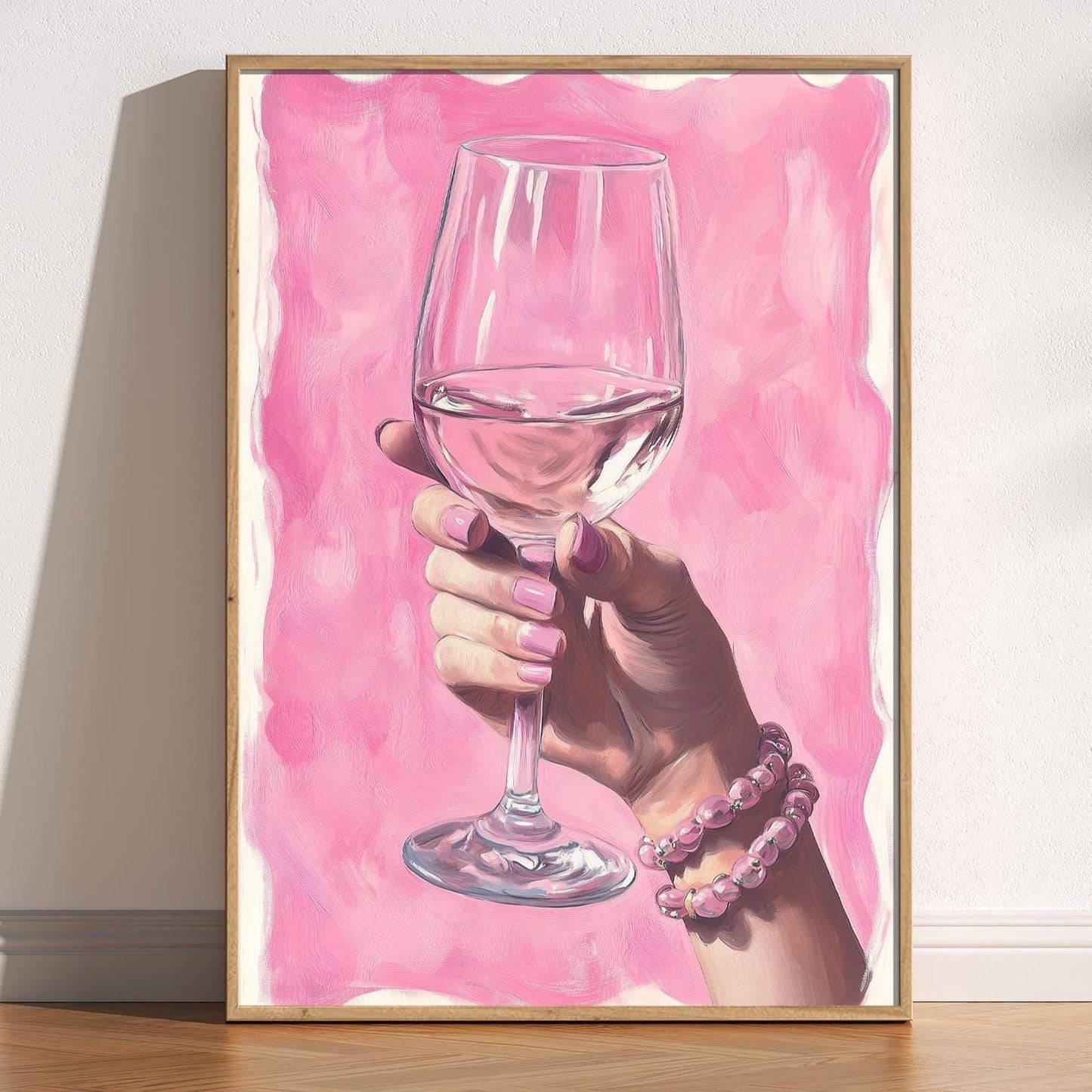 Pink Wine Art Print: Glam Rosé, Chic Bar Decor