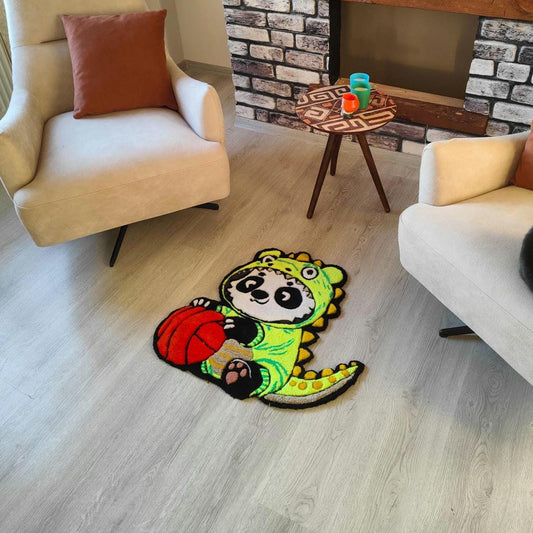 Dino Panda Rug: Handmade Tufted Acrylic Kids Room Decor