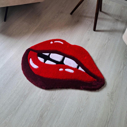 Red Lips Tufted Rug: Handmade Acrylic Pop Art Decor