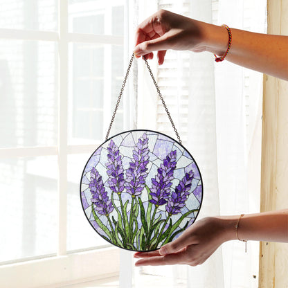 Purple Lavender Glass Panel Suncatcher Handmade Window Decor Gift for Mom or Friends