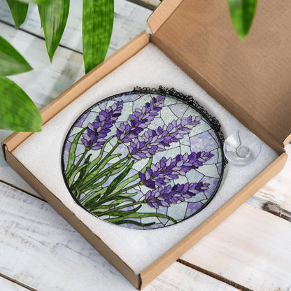 Purple Lavender Glass Panel Suncatcher Handmade Window Decor Gift for Mom or Friends