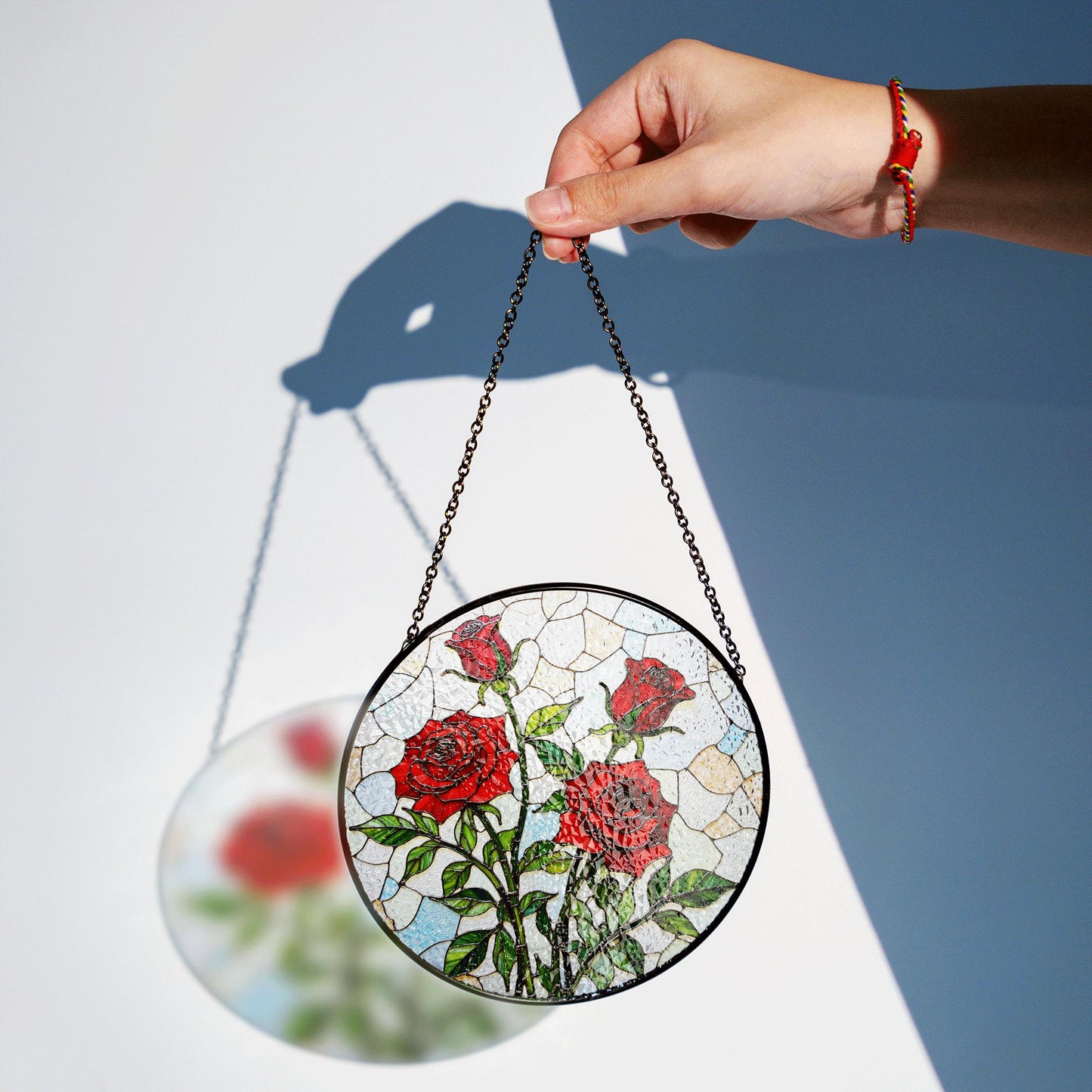 Red Rose Art Glass Window Hanging Stained Glass Suncatcher Gift for Mom Friend or Garden Lover