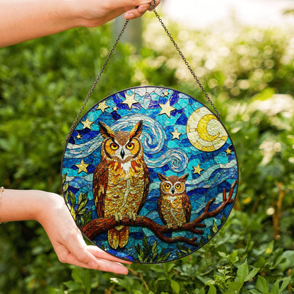 Starry Night Owl Moon Tree Suncatcher Window Hanging Gift for Mom