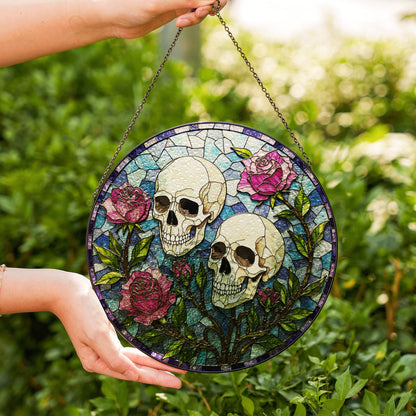 Skull Rose Stained Glass Suncatcher Gothic Window Decor Unique Gift for Alternative Friend