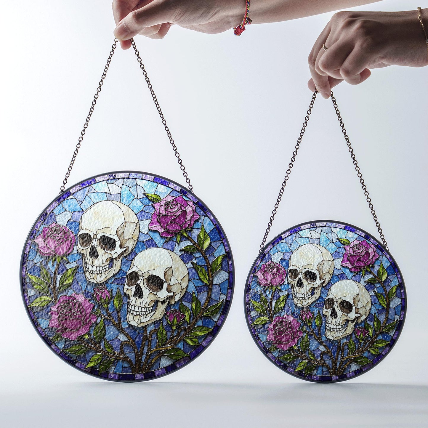 Skull Rose Stained Glass Suncatcher Gothic Window Decor Unique Gift for Alternative Friend