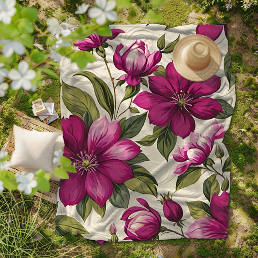 Cozy Floral Plush Blanket, Vibrant Pink Floral Throw, Soft Bright Blanket, Feminine Decor, Gift for Her, Mom, Friend, Nature or Flower Lover