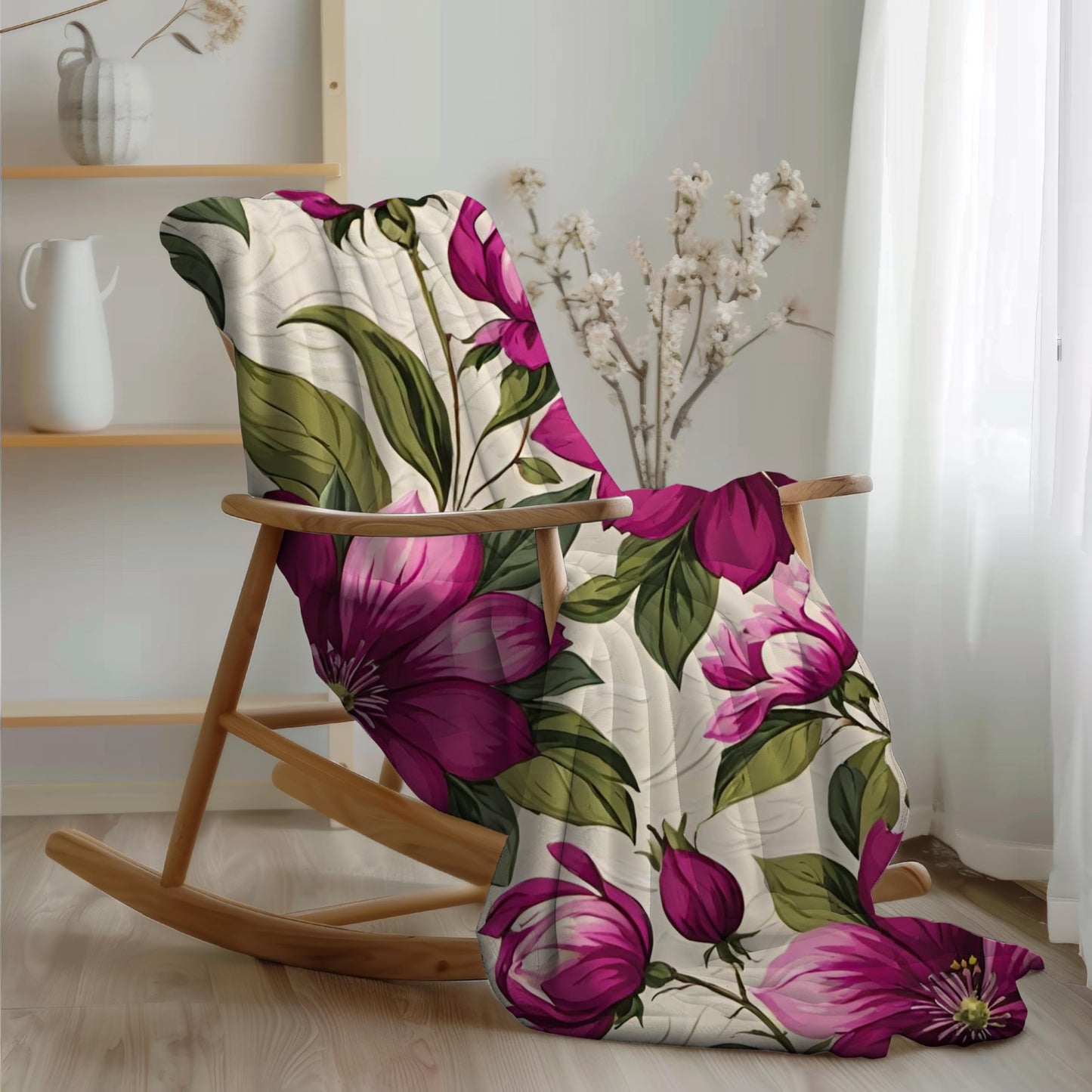 Cozy Floral Plush Blanket, Vibrant Pink Floral Throw, Soft Bright Blanket, Feminine Decor, Gift for Her, Mom, Friend, Nature or Flower Lover