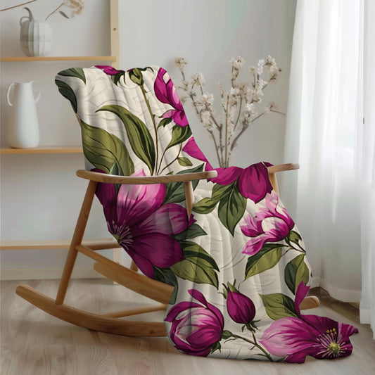 Cozy Floral Plush Blanket, Vibrant Pink Floral Throw, Soft Bright Blanket, Feminine Decor, Gift for Her, Mom, Friend, Nature or Flower Lover