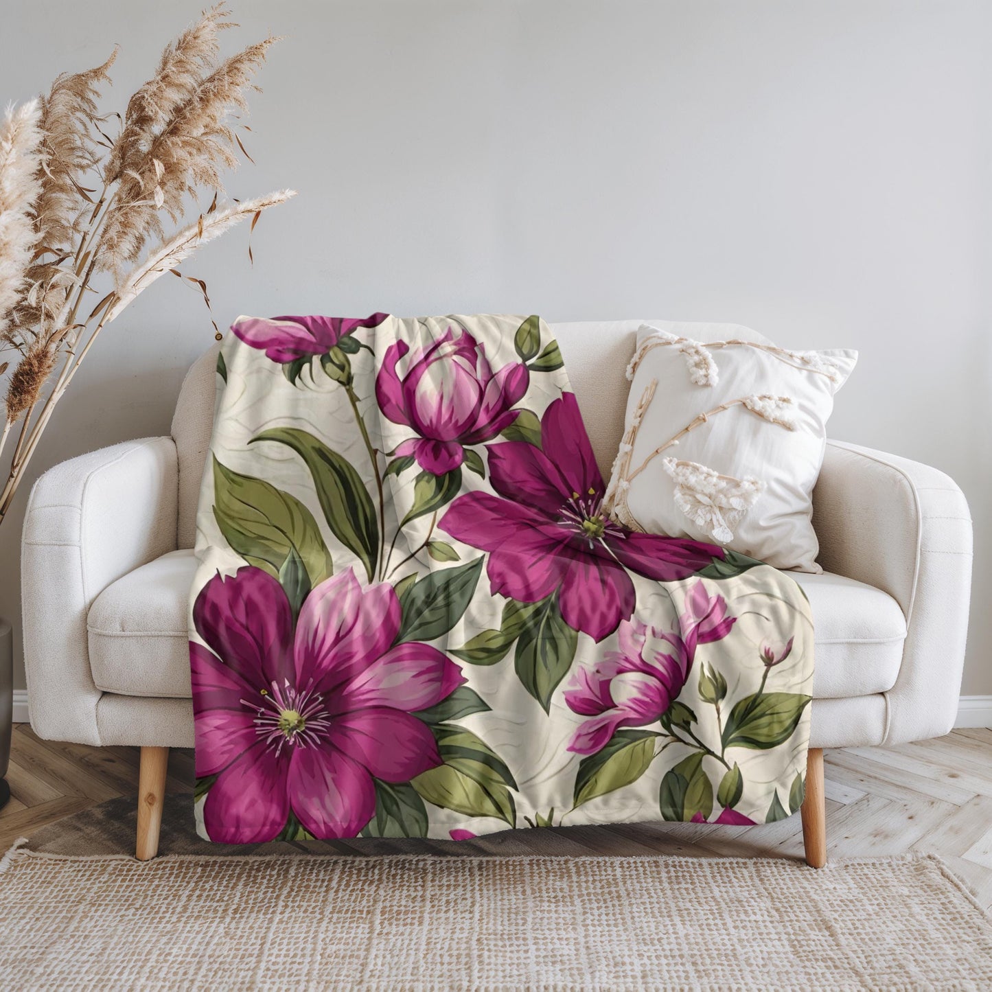 Cozy Floral Plush Blanket, Vibrant Pink Floral Throw, Soft Bright Blanket, Feminine Decor, Gift for Her, Mom, Friend, Nature or Flower Lover